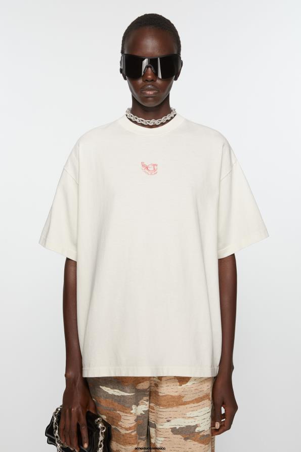 Acne Studios vestir blanquecino 0T4HT380 camiseta bordada - ajuste relajado
