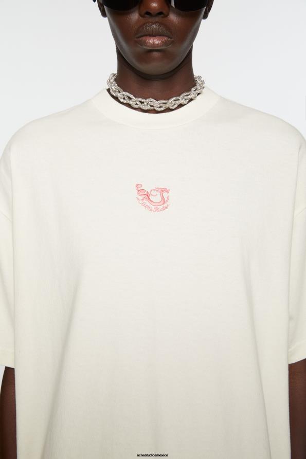 Acne Studios vestir blanquecino 0T4HT380 camiseta bordada - ajuste relajado