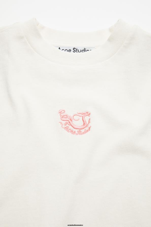 Acne Studios vestir blanquecino 0T4HT380 camiseta bordada - ajuste relajado