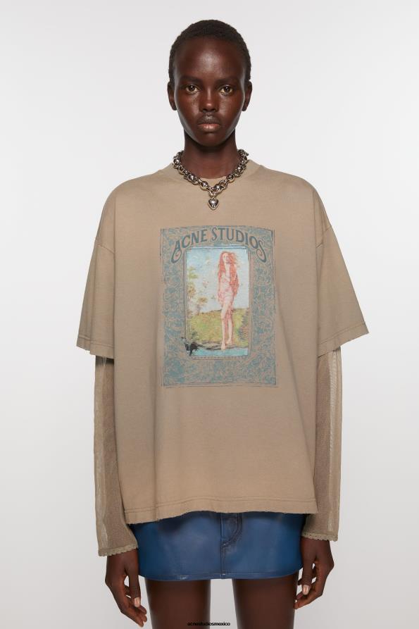 Acne Studios vestir marrón barro 0T4HT368 camiseta con estampado en capas
