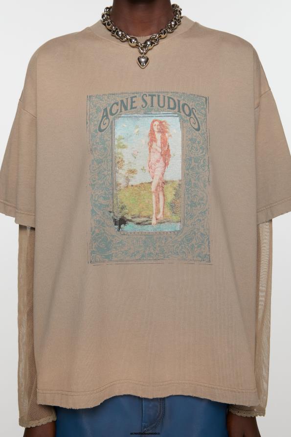 Acne Studios vestir marrón barro 0T4HT368 camiseta con estampado en capas