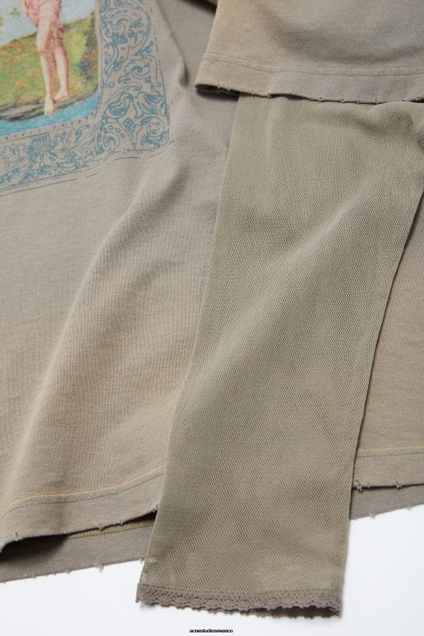 Acne Studios vestir marrón barro 0T4HT368 camiseta con estampado en capas
