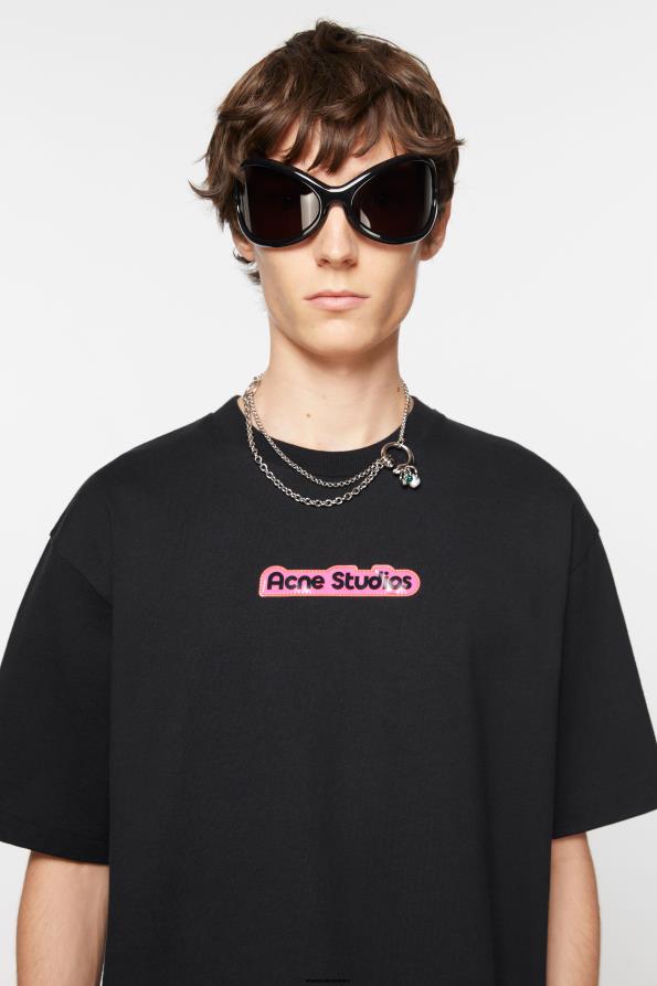 Acne Studios vestir negro 0T4HT1088 logotipo del parche de la camiseta