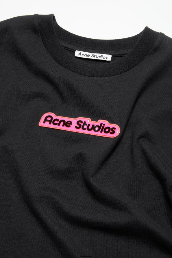 Acne Studios vestir negro 0T4HT1088 logotipo del parche de la camiseta