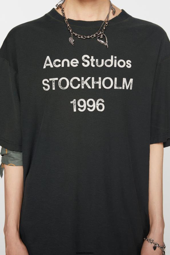 Acne Studios vestir negro descolorido 0T4HT1014 Camiseta con logo y ajuste relajado.