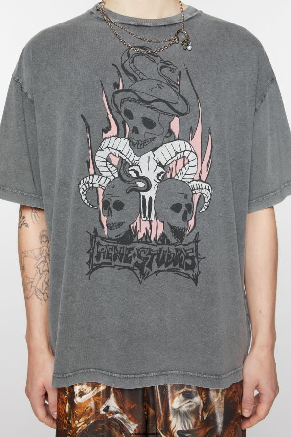 Acne Studios vestir negro descolorido 0T4HT1087 camiseta estampada - corte relajado