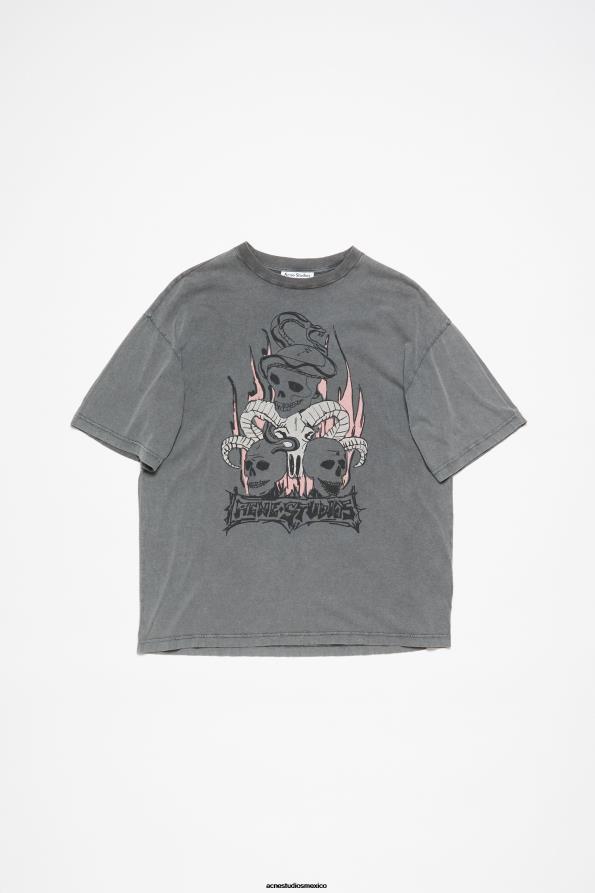 Acne Studios vestir negro descolorido 0T4HT1087 camiseta estampada - corte relajado