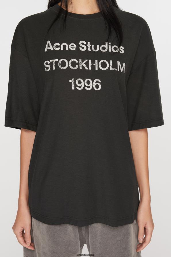 Acne Studios vestir negro descolorido 0T4HT198 Camiseta con logo y ajuste relajado.