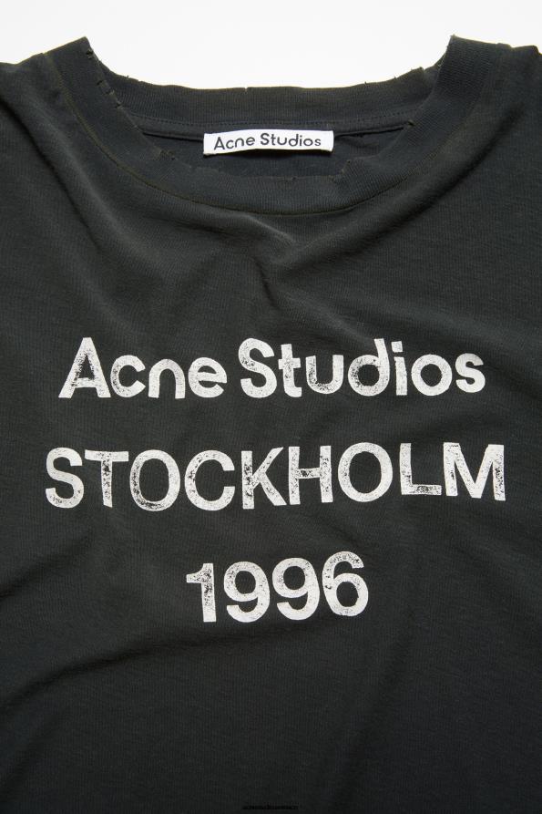 Acne Studios vestir negro descolorido 0T4HT198 Camiseta con logo y ajuste relajado.
