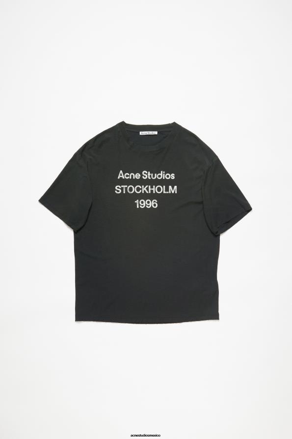 Acne Studios vestir negro descolorido 0T4HT198 Camiseta con logo y ajuste relajado.