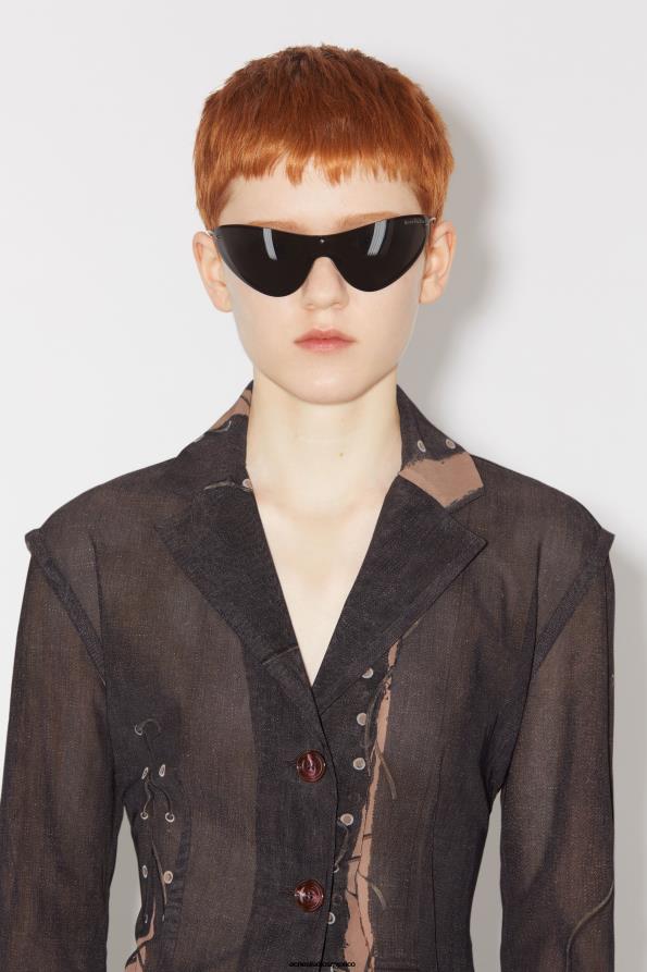 Acne Studios vestir marrón oscuro/beige 0T4HT131 desfile de chaqueta trompe l'oeil con botonadura sencilla