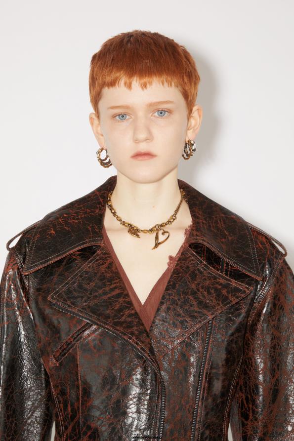 Acne Studios vestir naranja/negro 0T4HT52 chaqueta motera de cuero tipo reloj de arena