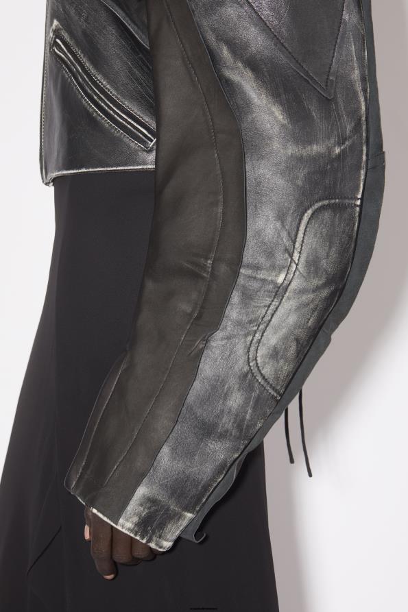 Acne Studios vestir negro 0T4HT53 chaqueta motera de cuero patchwork desfile de pasarela