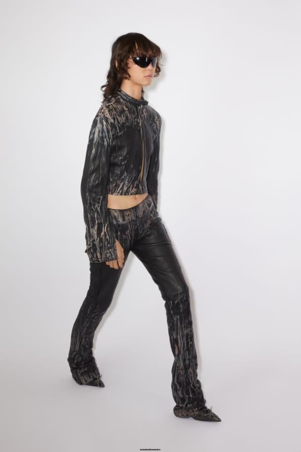 Acne Studios vestir negro/beige 0T4HT50 chaqueta motera de cuero arrugado desfile de pasarela
