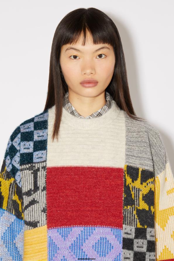 Acne Studios vestir azul aciano/multicolor 0T4HT92 jersey con cuello redondo y patchwork unisex