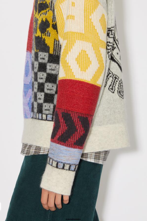 Acne Studios vestir azul aciano/multicolor 0T4HT935 jersey con cuello redondo y patchwork unisex