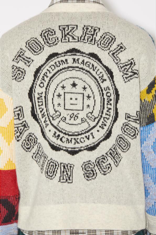 Acne Studios vestir azul aciano/multicolor 0T4HT935 jersey con cuello redondo y patchwork unisex