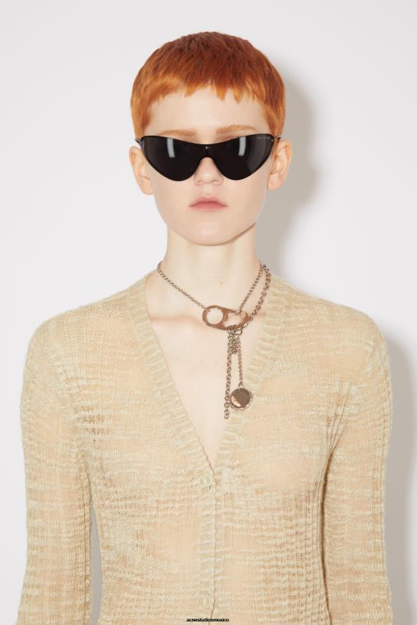 Acne Studios vestir beige frio 0T4HT115 cárdigan largo de canalé ancho