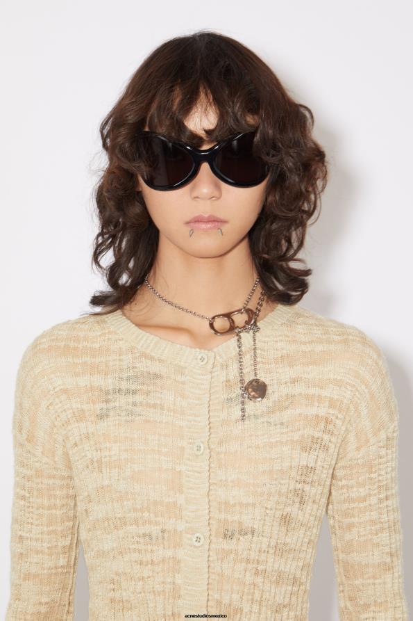 Acne Studios vestir beige frio 0T4HT117 cárdigan de canalé ancho
