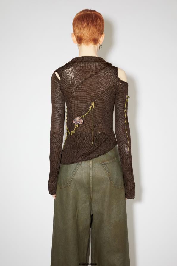 Acne Studios vestir chocolate Cafe 0T4HT104 desfile de cárdigans con flores de crochet