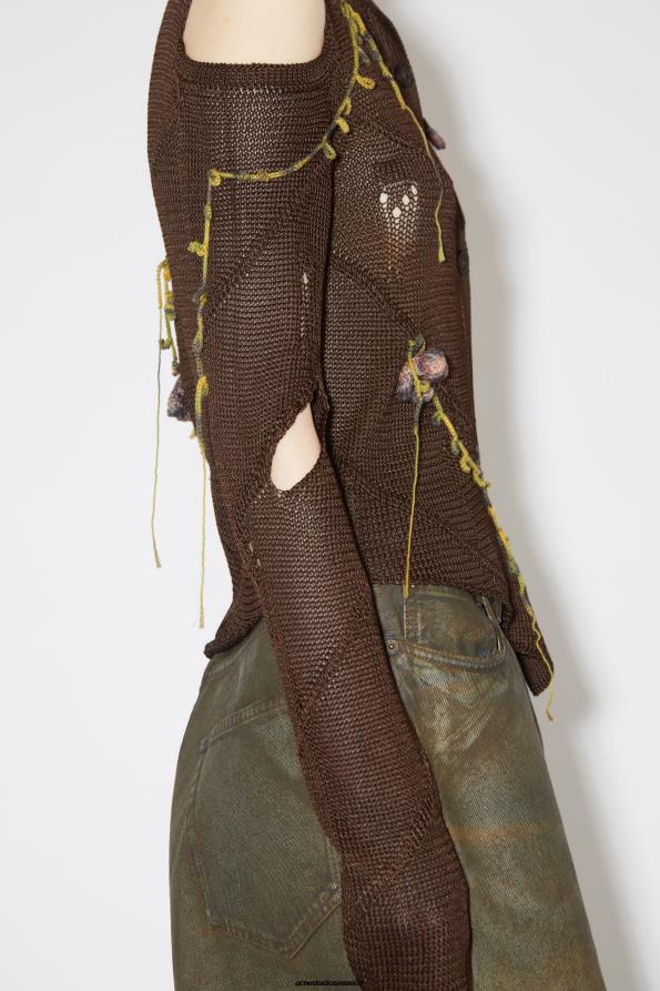 Acne Studios vestir chocolate Cafe 0T4HT104 desfile de cárdigans con flores de crochet