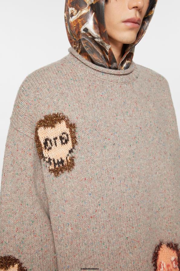 Acne Studios vestir gris melange/multicolor 0T4HT926 jersey con calavera en jacquard