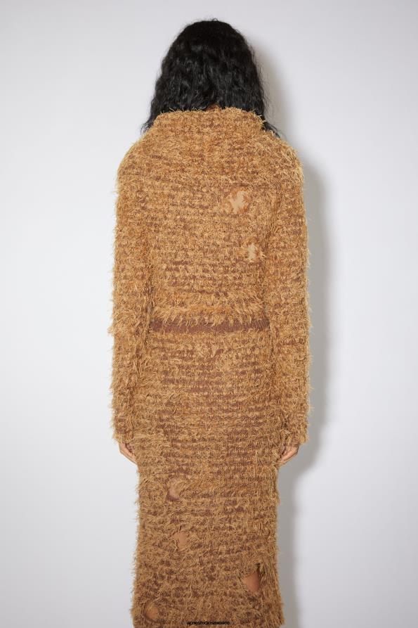 Acne Studios vestir marrón camello 0T4HT109 Desfile de cárdigan de lana peluda