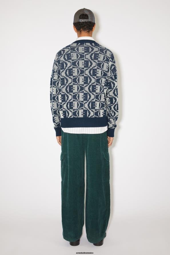 Acne Studios vestir mezcla azul marino/avena 0T4HT932 suéter con cuello redondo en jacquard unisex
