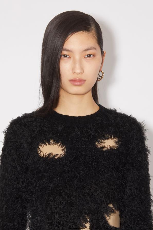 Acne Studios vestir negro 0T4HT107 suéter con aberturas en mezcla de lana para desfile