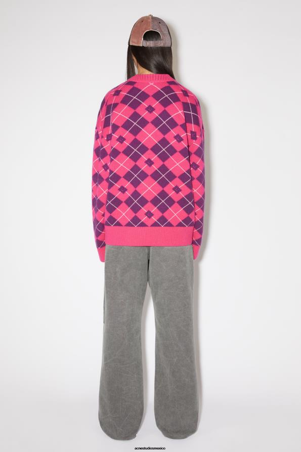 Acne Studios vestir rosa brillante/violeta medio 0T4HT86 jersey de lana jacquard argyle unisex
