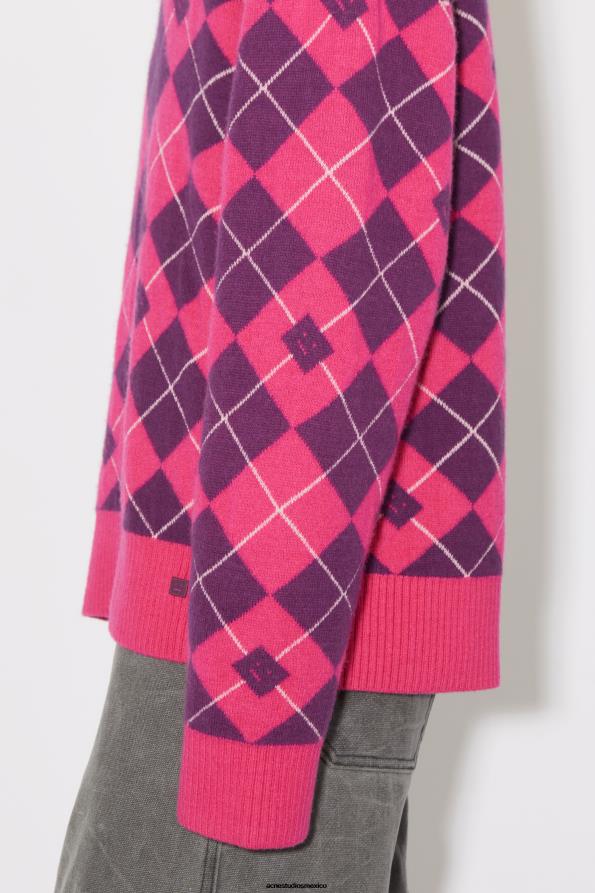 Acne Studios vestir rosa brillante/violeta medio 0T4HT931 jersey de lana jacquard argyle unisex
