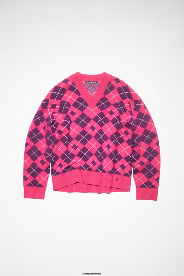 Acne Studios vestir rosa brillante/violeta medio 0T4HT931 jersey de lana jacquard argyle unisex