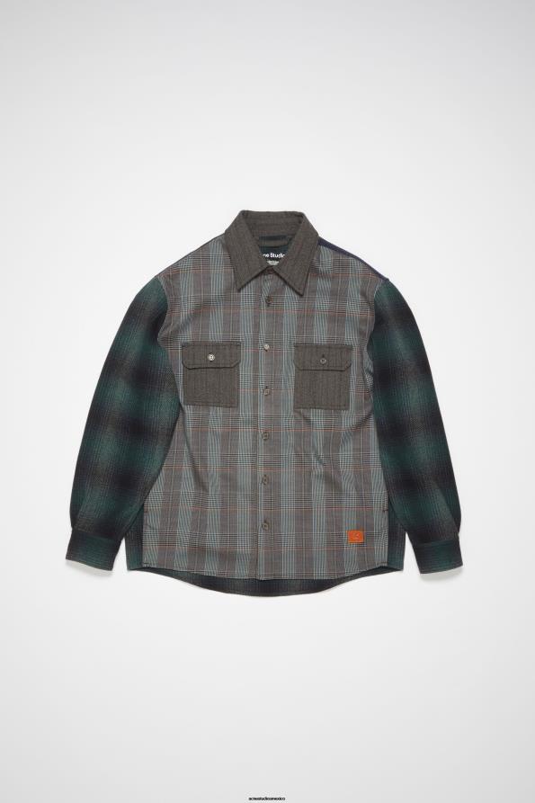 Acne Studios vestir azul verde 0T4HT26 camisa de patchwork unisex