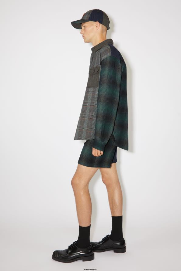 Acne Studios vestir azul verde 0T4HT904 camisa de patchwork unisex