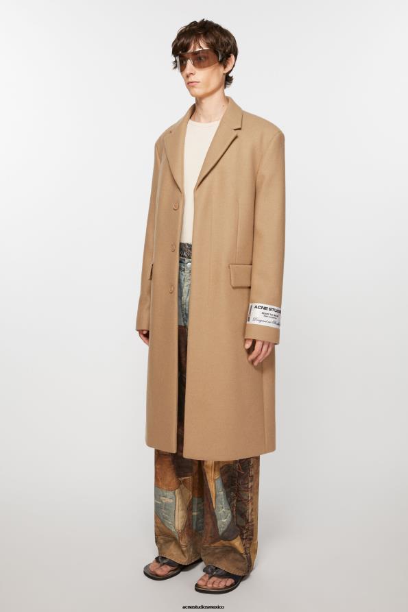 Acne Studios vestir beige camello 0T4HT886 abrigo de lana con botonadura sencilla