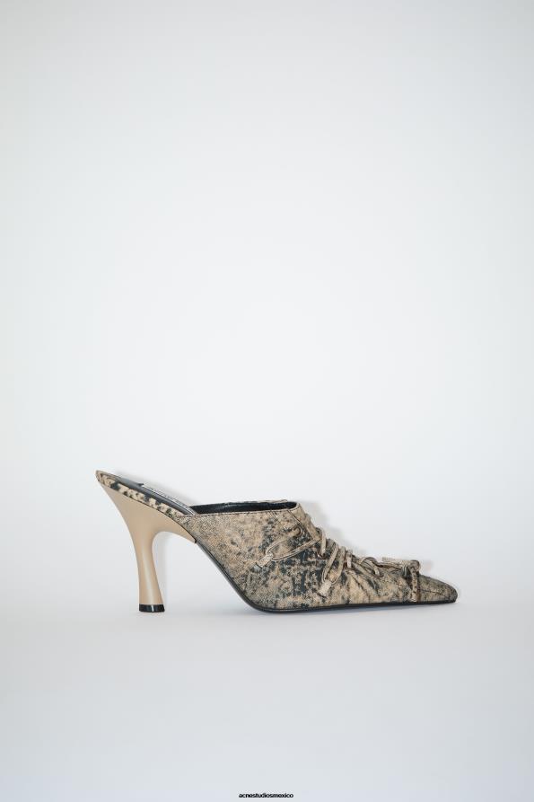 Acne Studios calzado beige/verde 0T4HT792 mules con cordones y tacón para desfile